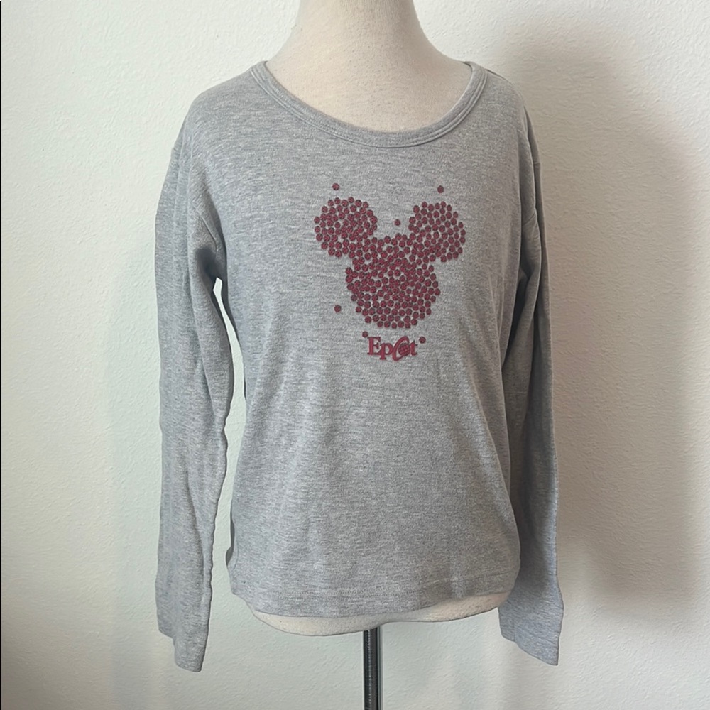 DISNEY Vintage Epcot Ladybug Mickey Gray Long Sleeve T-Shirt